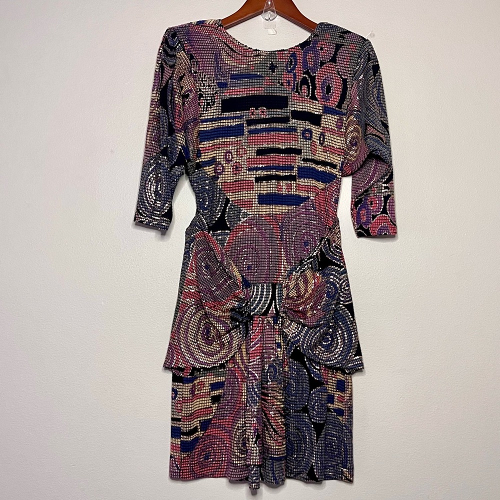 Vintage 80’s Janine Of London Metallic Mosaic Dress - Picture 4 of 14
